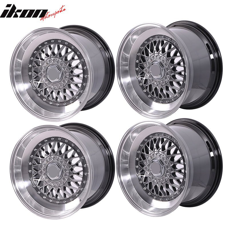 IKON MOTORSPORTS Wheel Rim Replacement 4PCS 17X8.5 +25 5X100 / 5X114.3 Step Lip Deep Dish Mesh Wheels For Mercury Mitsubishi Nissan Scion Subaru Tesla Toyota Acura Chevy Chrysler Dodge Ford Genesis