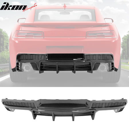 IKON MOTORSPORTS, Rear Diffuser Compatible With 2014-2015 Chevrolet Camaro, Ikon Style PP Lower Valance Spoiler Lip With Fin