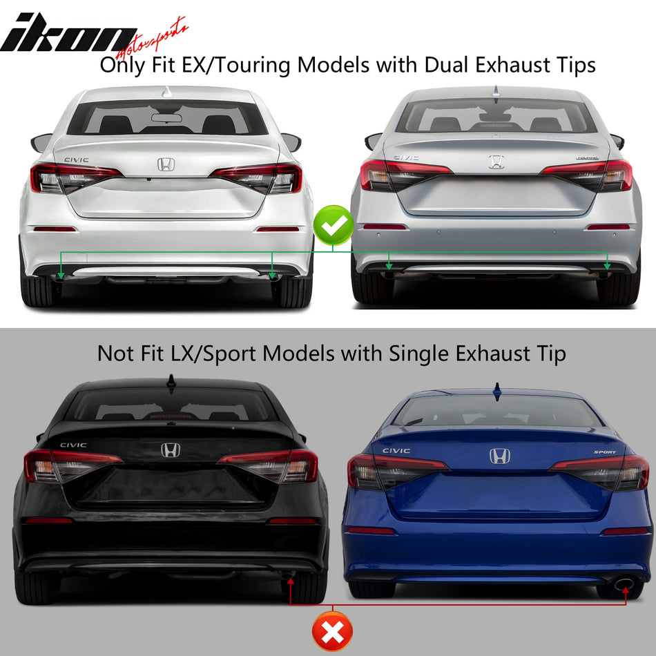 IKON MOTORSPORTS, Rear Bumper Cover + Diffuser + Exhaust Compatible With 2022-2024 Honda Civic EX / Touring Models, Type R Style Rear Bumper Conversion Set & Exhaust