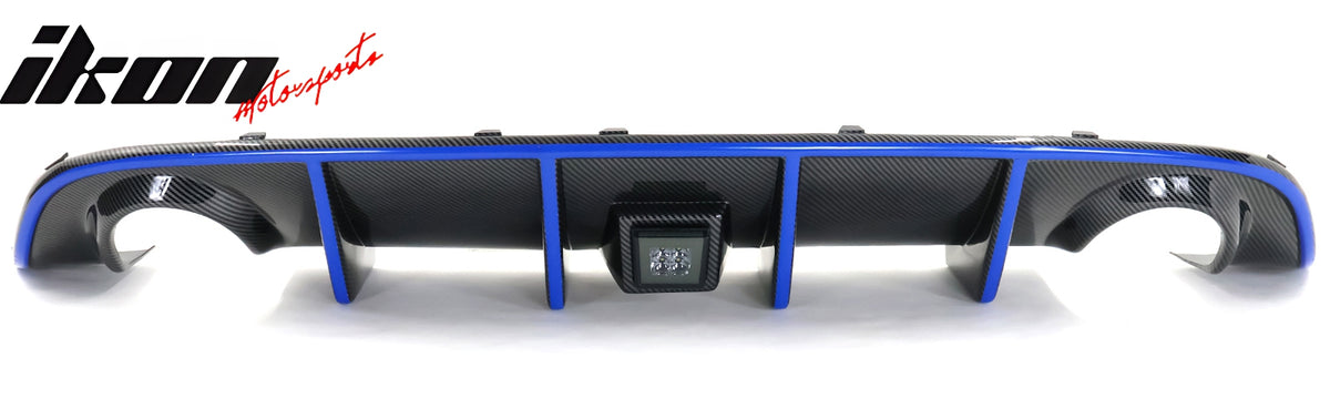 For 15-23 Dodge Charger LED Rear Diffuser Carbon Fiber Look Blue Reflective Tape