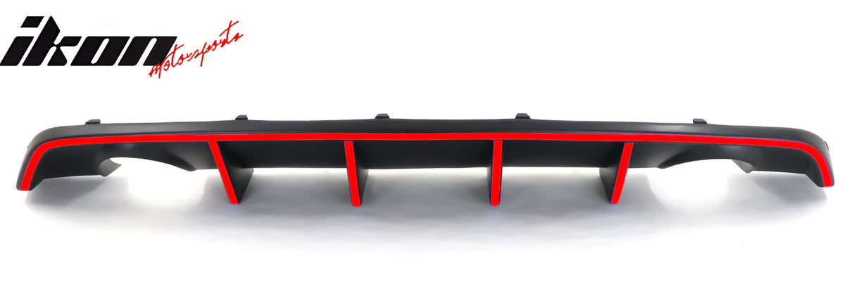 IKON MOTORSPORTS, Rear Diffuser w/ Red Reflective Tape Compatible With 2012-2014 Dodge Charger SRT8, V2 Style PP Splitter Spoiler Valance Chin Bumper Lip Bodykit with Red Safety Tape, 2013