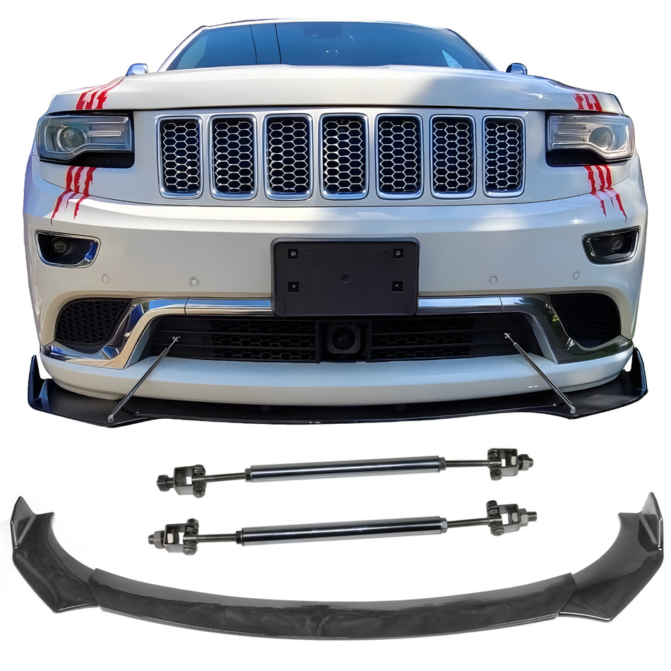 IKON MOTORSPORTS, 3PCS Front Bumper Lip + 2PCS Strut Rods Compatible With Honda Civic 62"-66" Width Car,  A Style