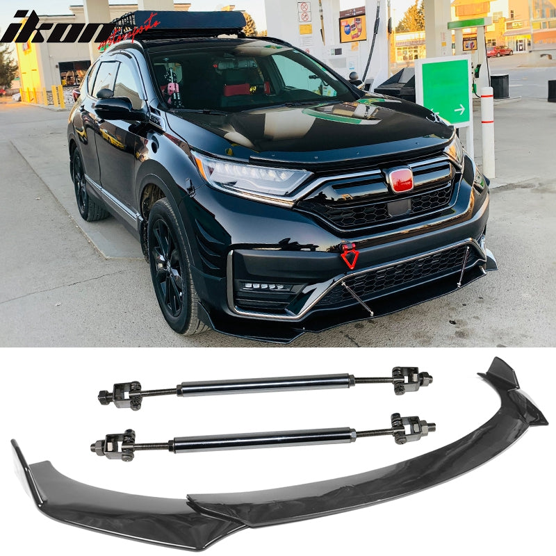 Fits Honda Civic 62"-66" 3PCS Front Bumper Lip A Style Black + Strut Rods