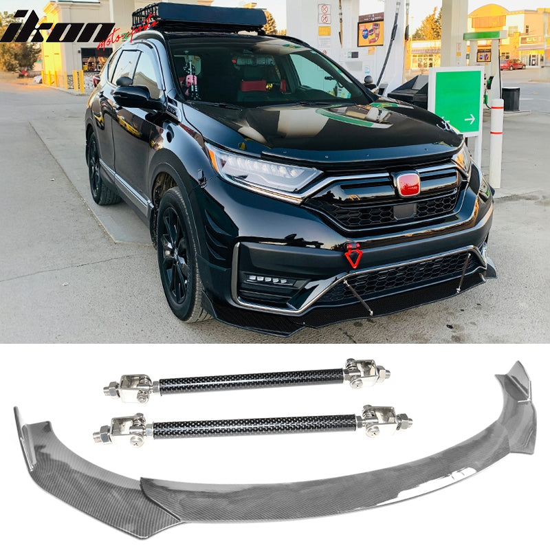 Fits Honda Civic 62"-66" 3PCS Front Bumper Lip A Style Black + Strut Rods