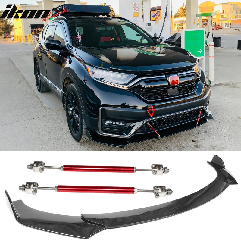 Fits Honda Civic 62"-66" 3PCS Front Bumper Lip A Style Black + Strut Rods