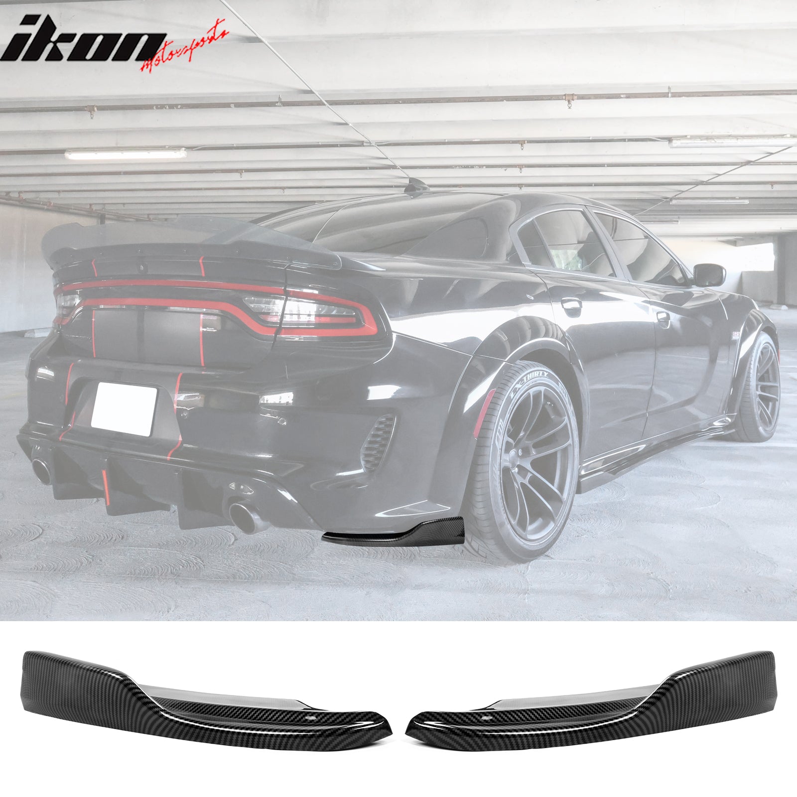 For 20-23 Charger Widebody IKON PP Carbon Fiber Print Rear Diffuser + Apron Spat