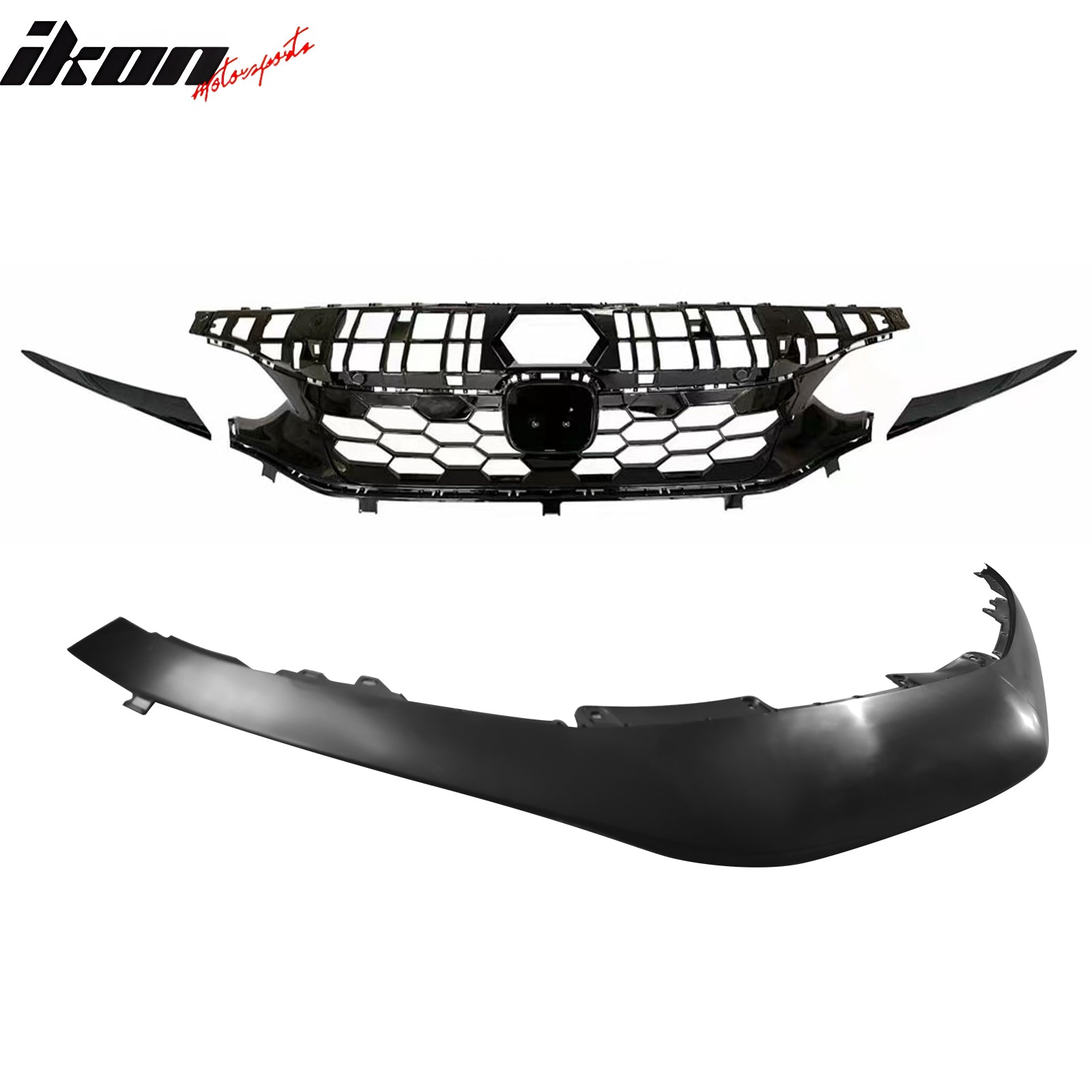 Fits 22-24 Honda Civic Sedan 4Dr SI Style Front Upper Grille + Front Garnish