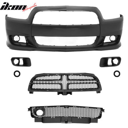 Fits 11-14 Dodge Charger SRT8 PP Front Bumper Cover Conversion + Grilles W/ ACC