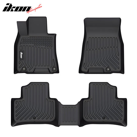 IKON MOTORSPORTS 3D TPE Floor Mats + Trunk Mat, Compatible with 2022-2024 Genesis GV70, Black All Weather Waterproof Anti-Slip Floor Liners, Front & 2nd Row Full Set Car Interior Storage Cover