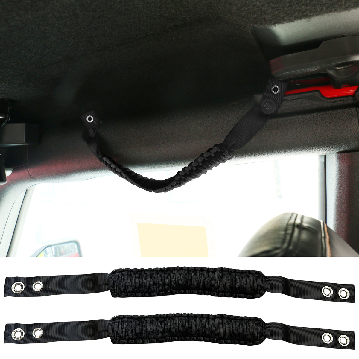 IKON MOTORSPORTS, Roll Bar Grab Compatible With 2021-2023 Ford Bronco 2/4 Door, Nylon (2PCS)