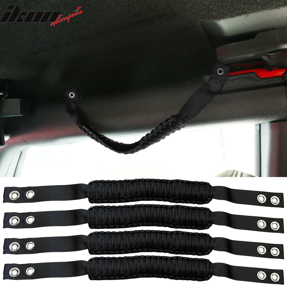 IKON MOTORSPORTS, 4PCS Roll Bar Grab Compatible With 2021-2023 Ford Bronco 2/4 Door, Nylon Interior Roof Roll Bar Handles Paracord Grip Car Interior Accessories