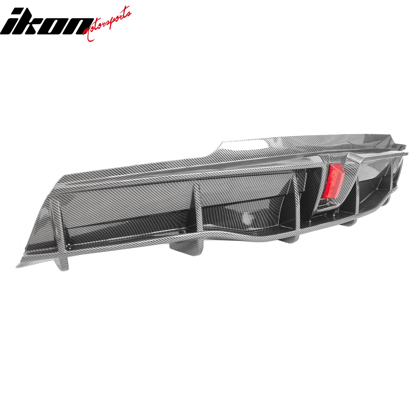 For 20-24 Tesla Y IKON Carbon Fiber Print Rear LED Diffuser Lip W/ Corner Aprons