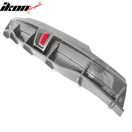 For 20-24 Tesla Y IKON Carbon Fiber Print Rear LED Diffuser Lip W/ Corner Aprons