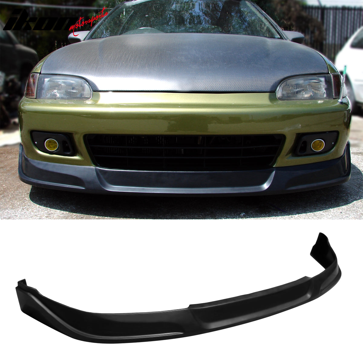 IKON MOTORSPORTS, Rear Bumper Diffuser Lip + Front Bumper Lip Compatible with 1992-1995 Honda Civic Hatchback, PU Unpainted Black Underbody Diffuser Upgrade Spoiler Air Dam Chin Valance