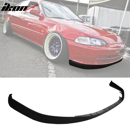 IKON MOTORSPORTS, Rear Bumper Diffuser Lip + Front Bumper Lip Compatible with 1992-1995 Honda Civic Sedan 4-Door, PU Unpainted Underbody Bottom Air Dam Chin Valance Spoiler