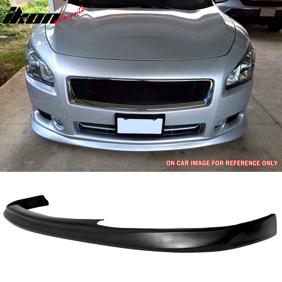 IKON MOTORSPORTS, Rear Bumper Diffuser Lip + Front Bumper Lip Compatible with 2009-2015 Nissan Maxima Sedan 4DR, MDP Style PU Unpainted Underbody Bottom Diffuser Upgrade Spoiler Air Dam Chin Valance