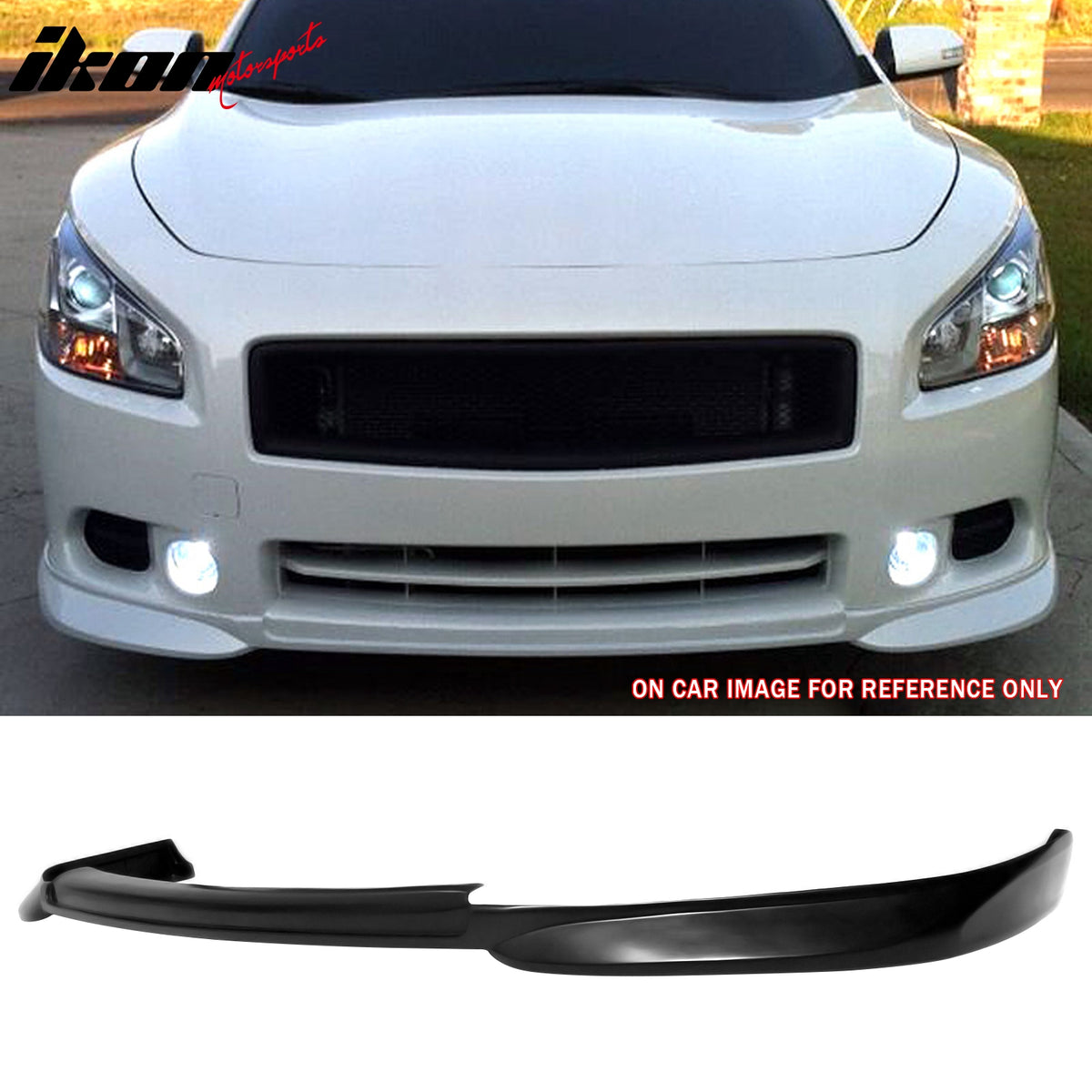 IKON MOTORSPORTS, Rear Bumper Diffuser Lip + Front Bumper Lip Compatible with 2009-2015 Nissan Maxima Sedan 4DR, VIP Style PU Unpainted Black Underbody Diffuser Upgrade Spoiler Air Dam Chin Valance