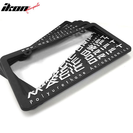 IKON MOTORSPORTS, Universal Fitment Rear License Plate Frames, JDM Style PU Polyurethane Unpainted Black MAGIC DRIFT Logo License Plate Frame Drifting Race illest Stance Fatlace 2PCS