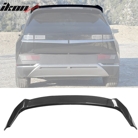 IKON MOTORSPORTS, Trunk Spoiler + Roof Spoiler Compatible with 2022-2024 Hyundai Ioniq 5, IKON Style Carbon Fiber Print ABS Plastic Rear Trunk Lid Spoiler Wing Middle Lip& Rear Window Windshield Visor