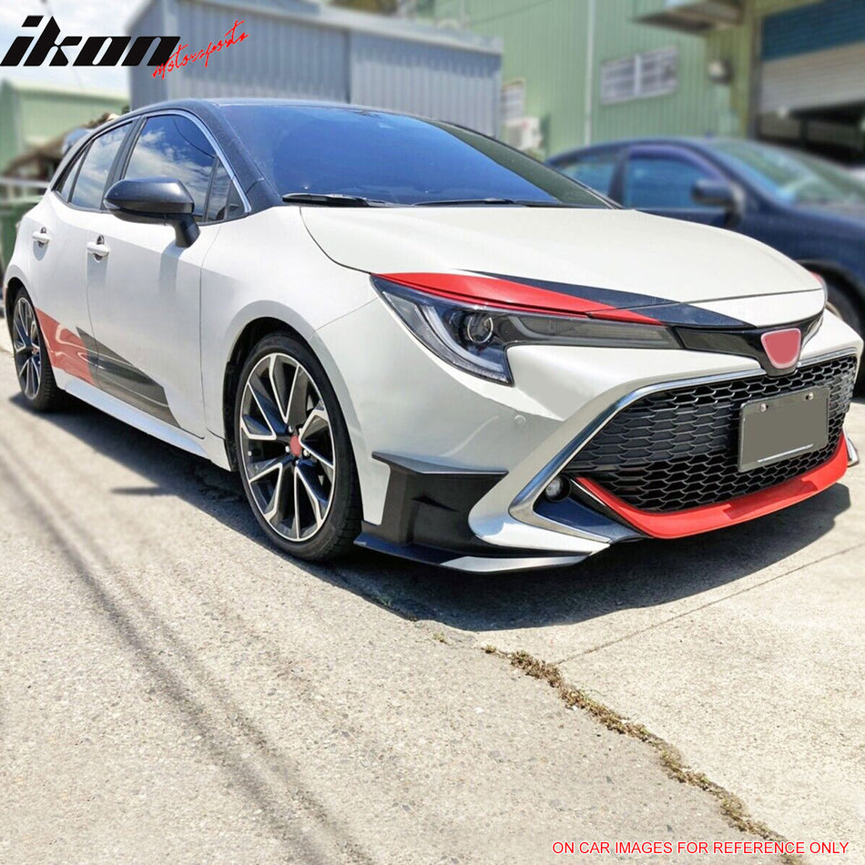 IKON MOTORSPORTS Front Bumper Lip + 2PCS Front Side Canards, Compatible with 2022-2023 Toyota Corolla Auris 3rd E210 5-Door Hatchback, Gloss Black Air Dam Chin Spoiler Protector Splitter