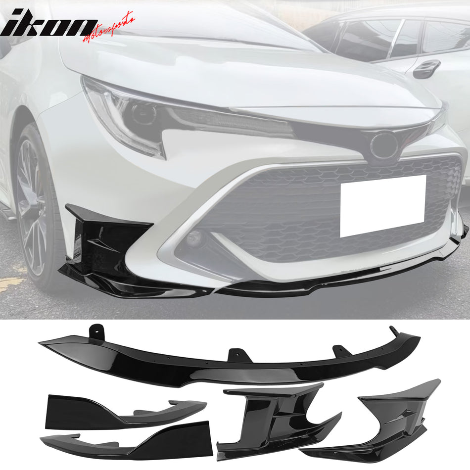 2019-2021 Toyota Corolla Gloss Black 3PCS Front Bumper Lip+Side Canard