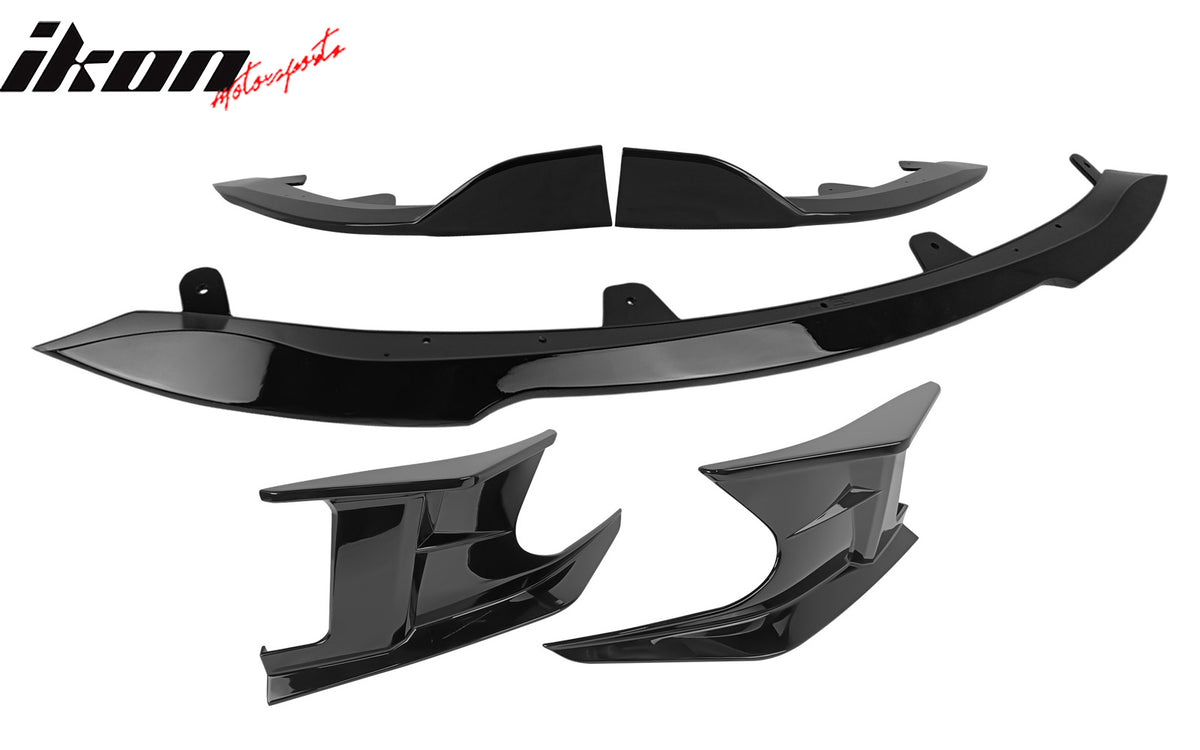 Fits 19-21 Toyota Corolla 3PCS Front Bumper Lip + 2PCS Side Canards Gloss Black