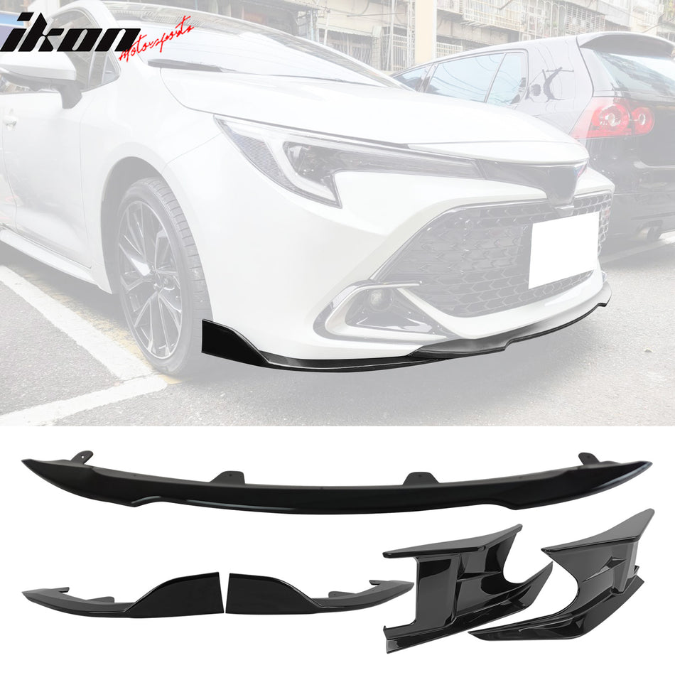 2022-2023 Toyota Corolla Gloss Black 3PC Front Bumper Lip+Side Canards