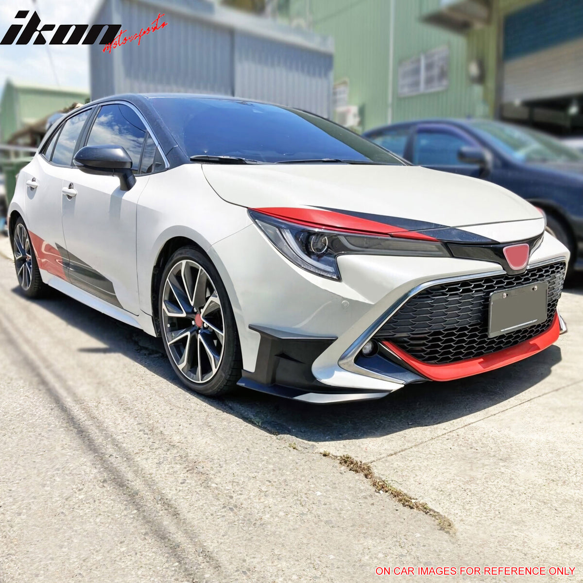 IKON MOTORSPORTS 3PCS Front Bumper Lip + 2PCS Front Side Canards, Compatible with 2022-2023 Toyota Corolla Auris 3rd E210 5-Door Hatchback, Gloss Black Air Dam Chin Spoiler Protector Splitter