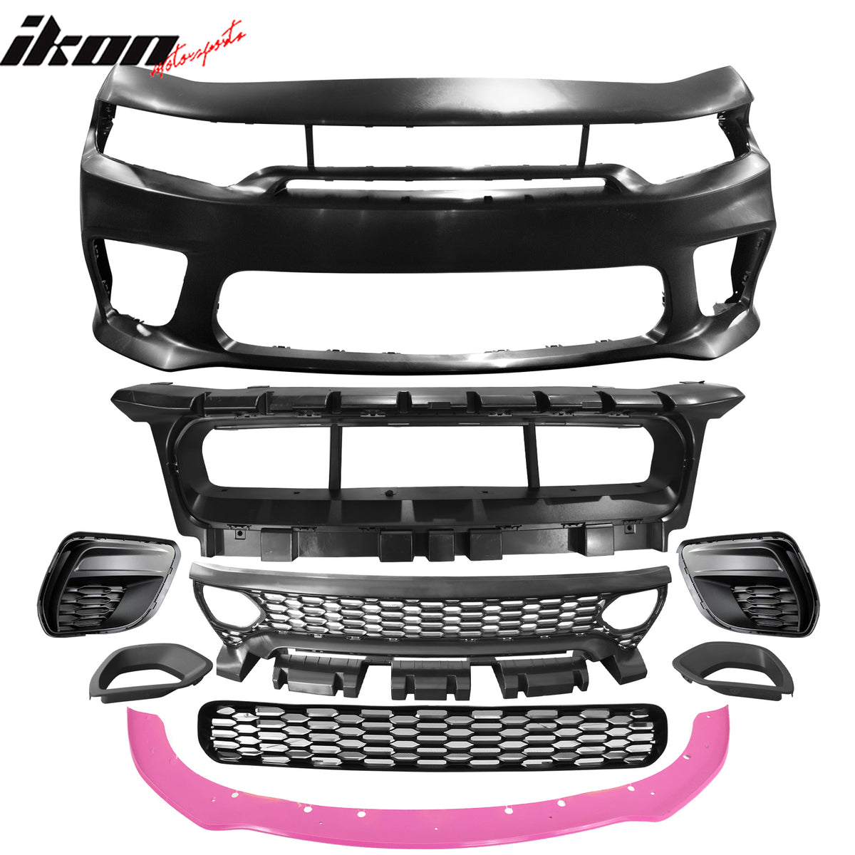 Fits 15-23 Charger SRT Upper Lower Grilles Front Bumper Cover W/ Pink Lip - PP