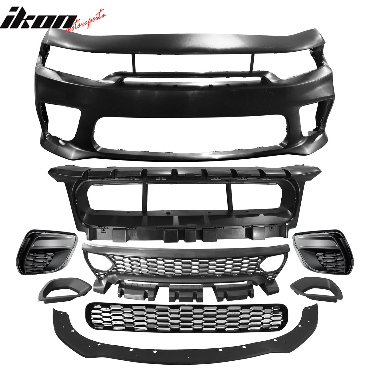 Fits 15-23 Charger SRT Upper Lower Grilles Front Bumper Cover W/ Matte Black Lip