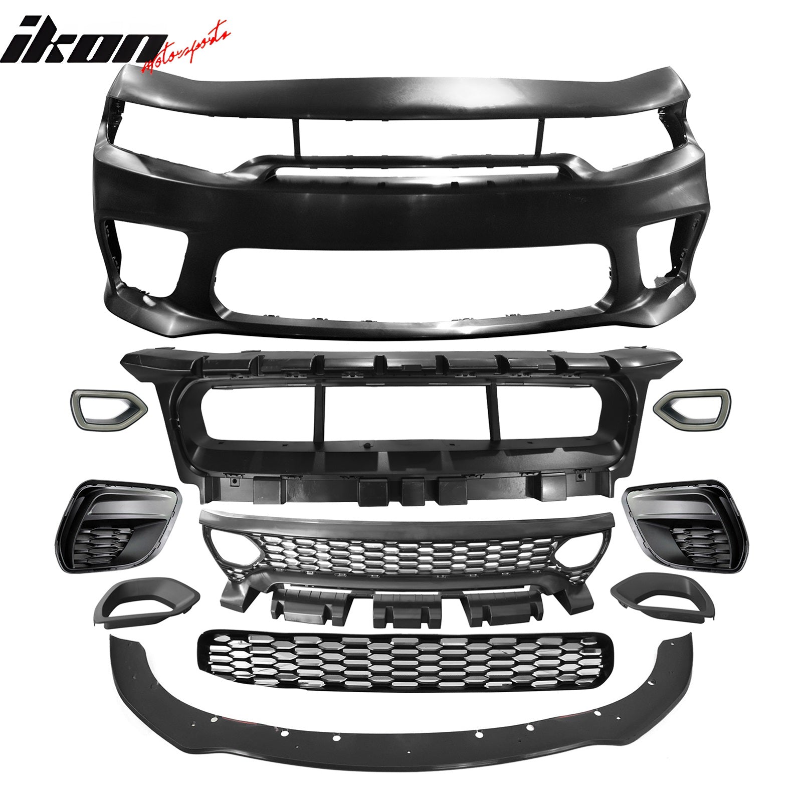 For 15-23 Charger SRT Upper Lower LED Grilles Bumper Cover W/ Matte Black Lip PP