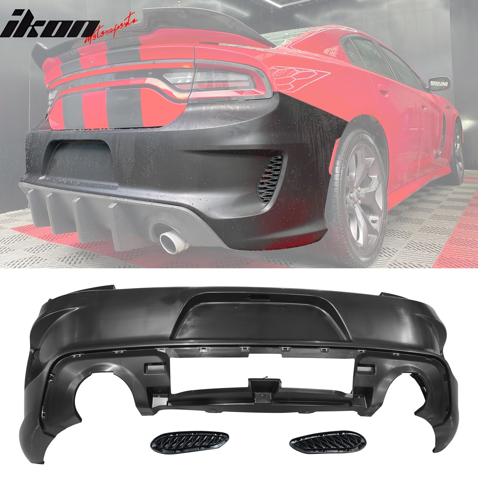 For 15-23 Charger SRT Upper Lower Grilles Rear Front Bumper Cover W/ Pink Lip PP