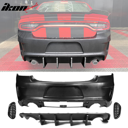 For 15-23 Charger SRT Upper Lower Grille Rear Front Bumper W/ Matte Black Lip PP