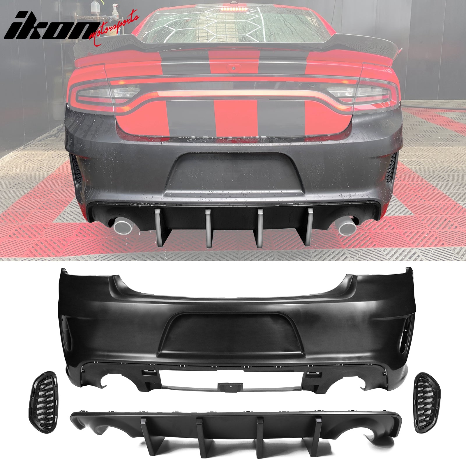 Fits 15-23 Charger SRT Upper Lower Grilles Rear Front Bumper Cover W/ Yellow Lip