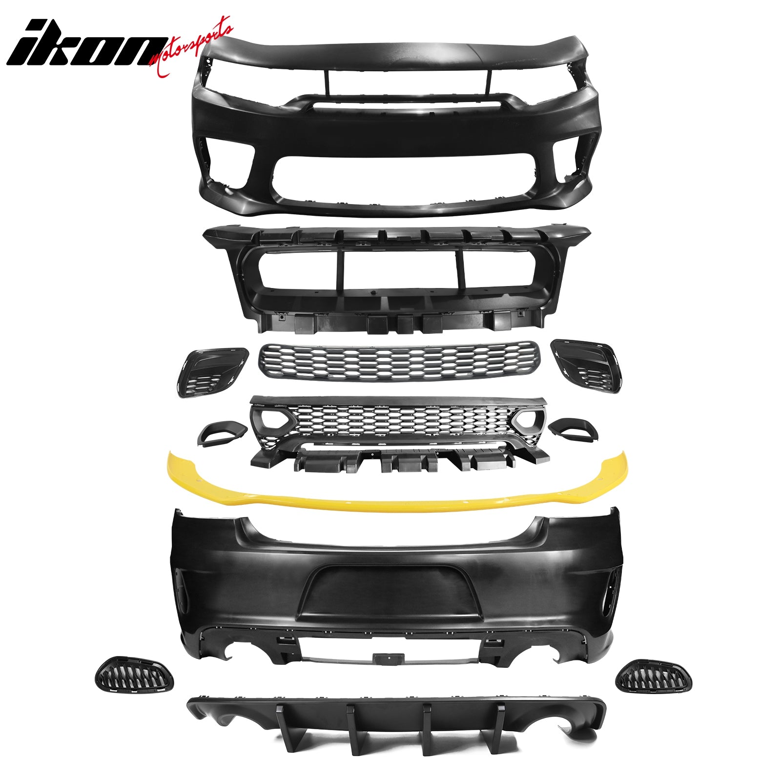 Fits 15-23 Charger SRT Upper Lower Grilles Rear Front Bumper Cover W/ Yellow Lip