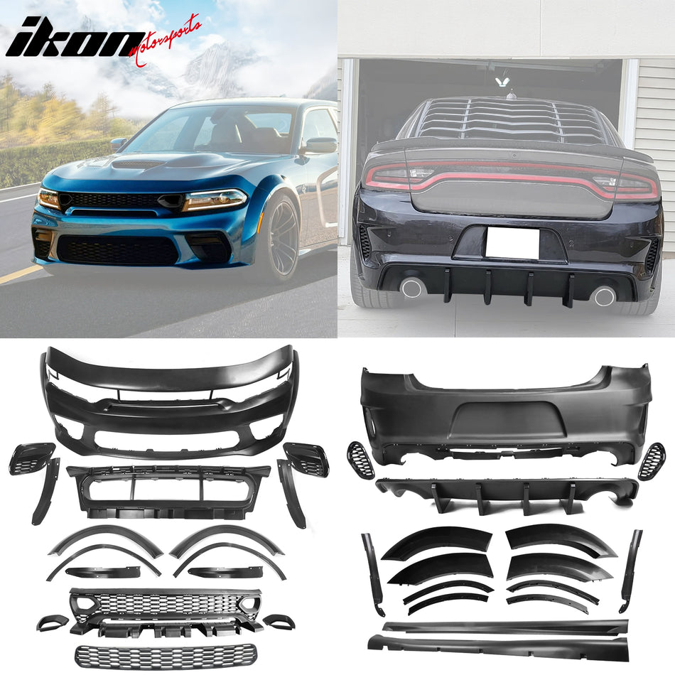 2015-2023 Dodge Charger IKON Matte Black Front Rear Bumper Covers PP