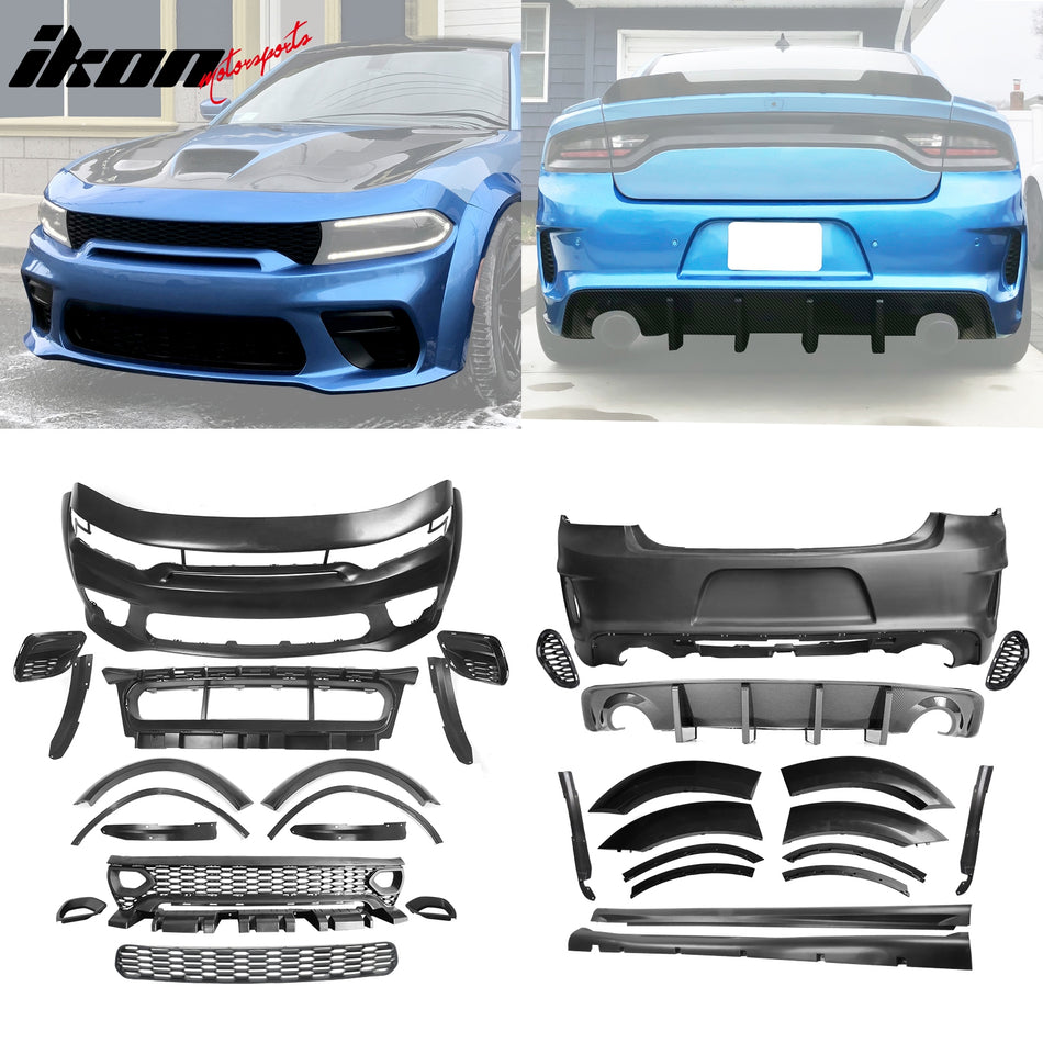 2015-2023 Dodge Charger Widebody Rear Bumper Covers W/ SRT Grilles ABS