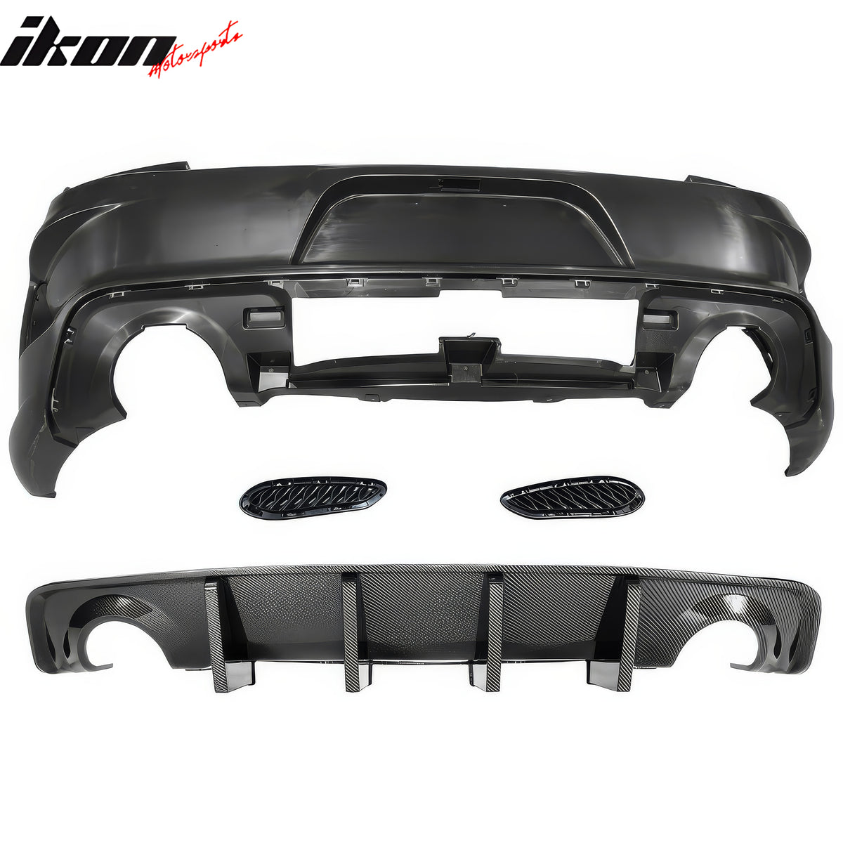 Fits 15-23 Dodge Charger Widebody Whole Bumper Carbon Look Diffuser Kits W/ LED