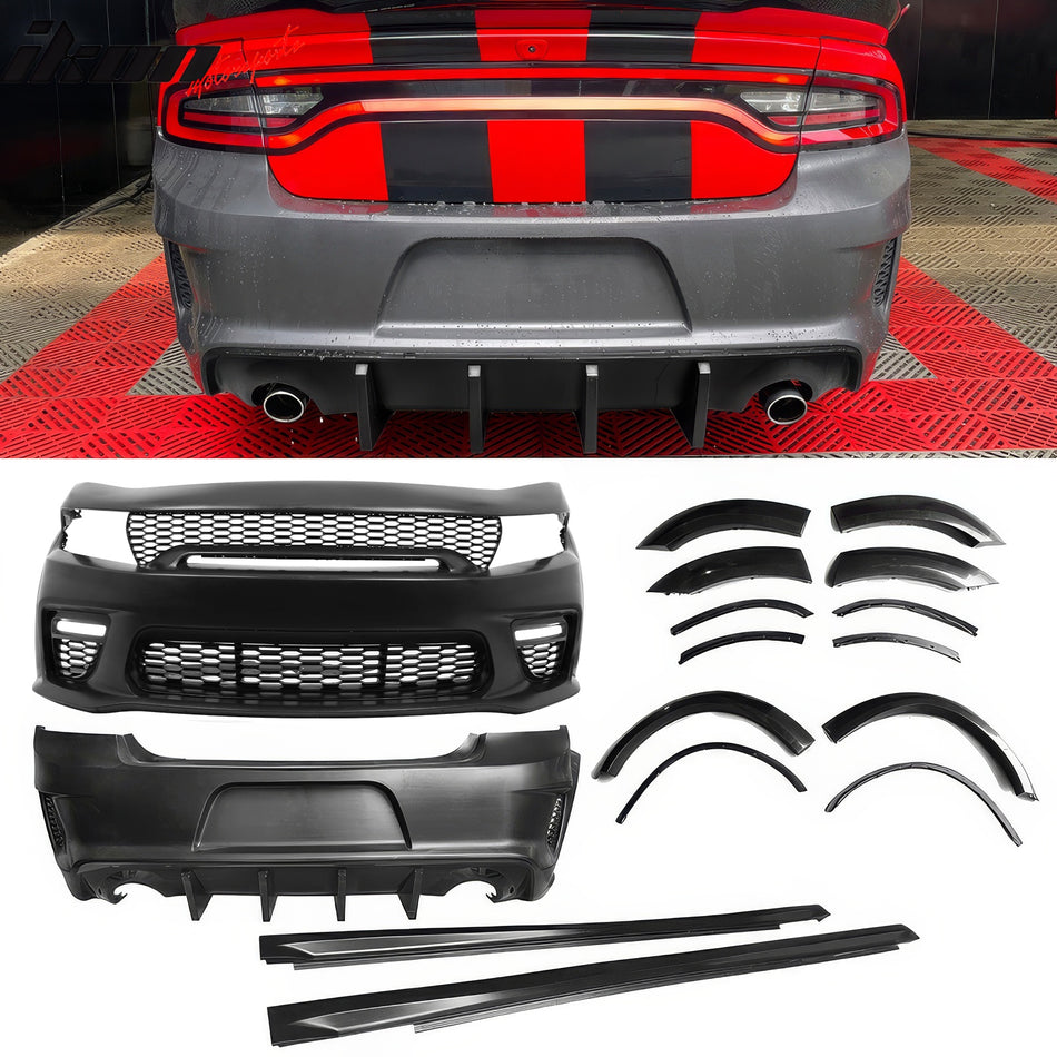 2015-2023 Dodge Charger Widebody Gloss Whole Bumper Diffuser PP W/ LED