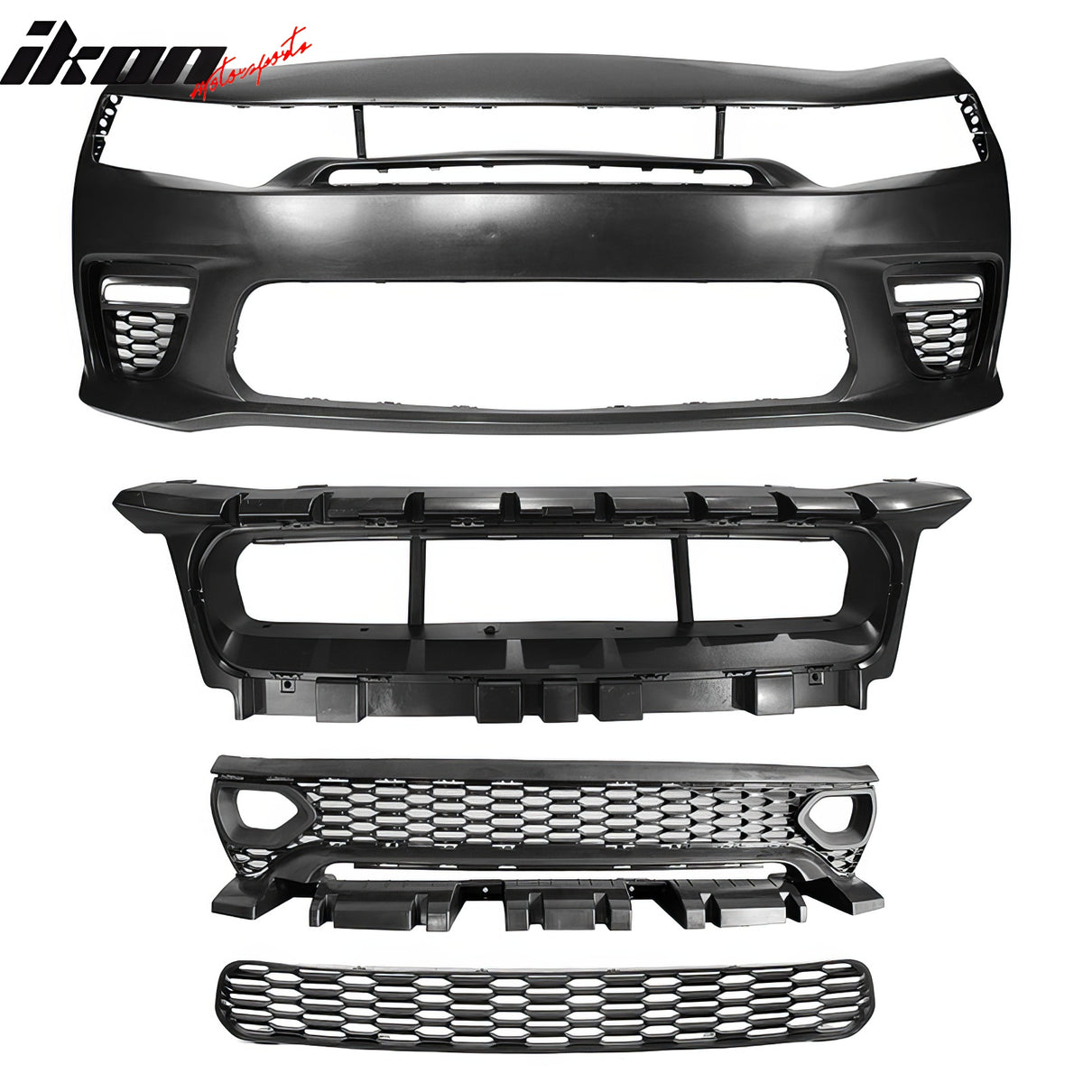 Fits 15-23 Charger PP Front Bumper W/ SRT Upper Lower Grille LED Foglight Cover