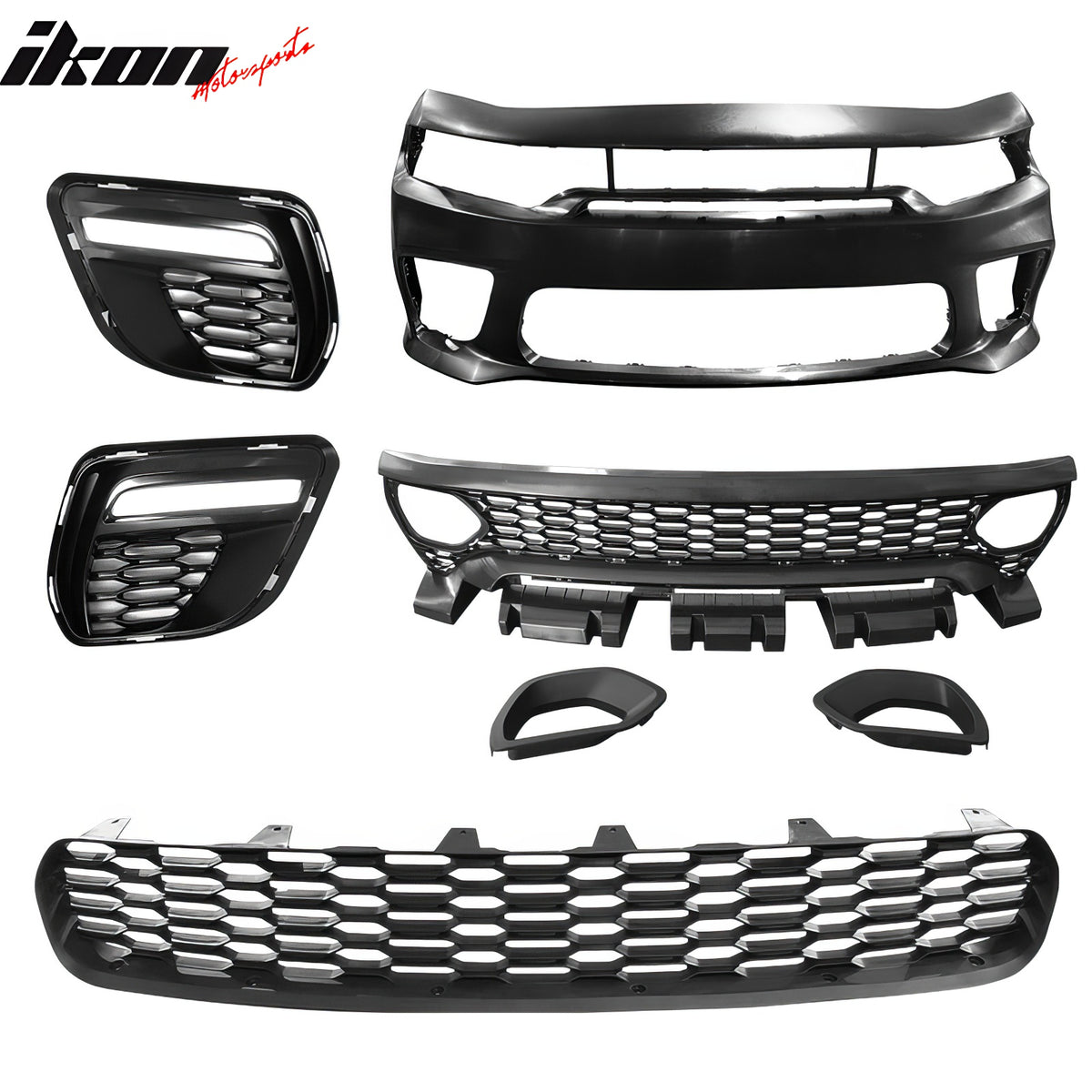 Fits 15-23 Charger PP Front Bumper W/ SRT Upper Lower Grille LED Foglight Cover