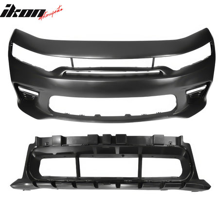 Fits 15-23 Charger PP Front Bumper SRT LED Upper Lower Grille Foglight Cover