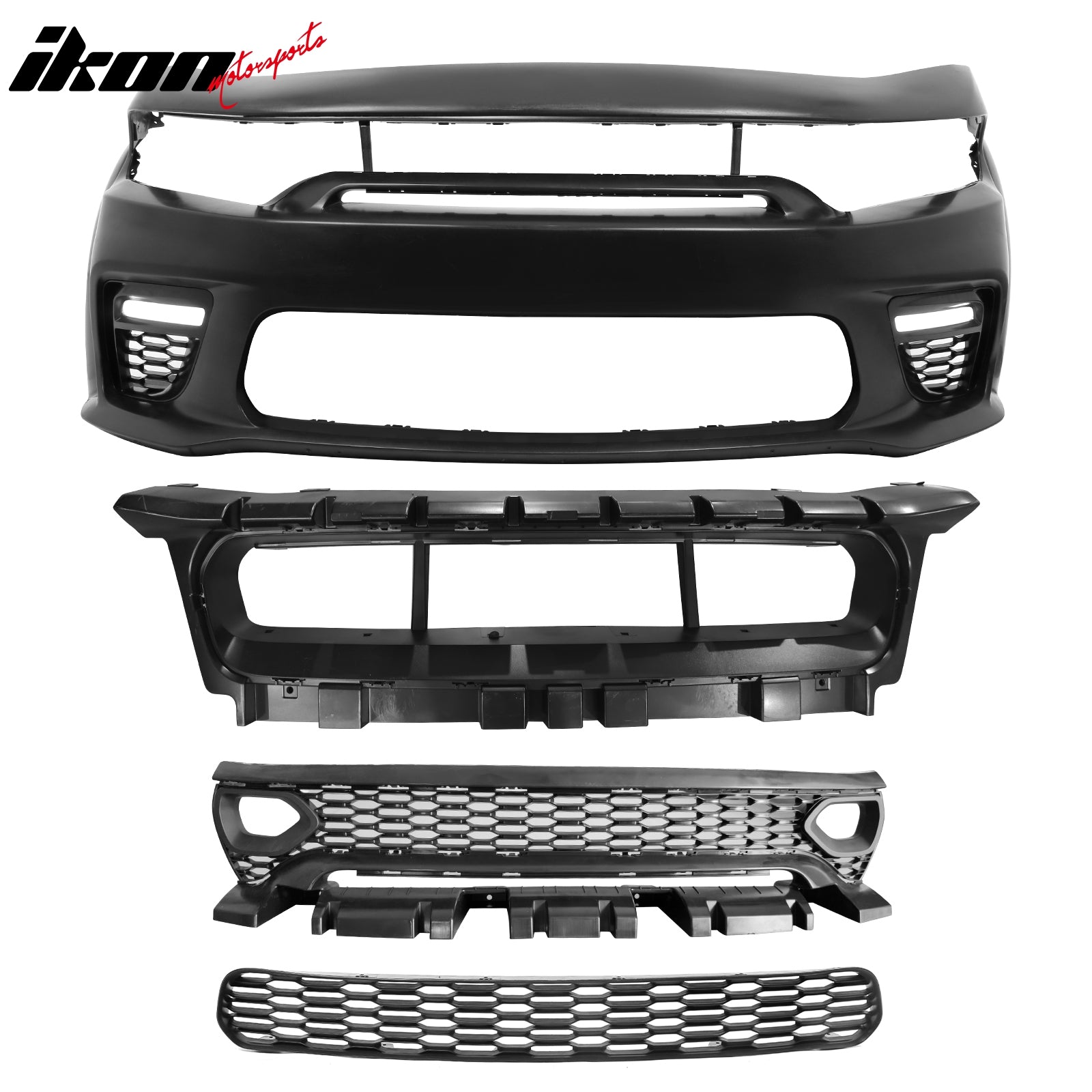 For 15-23 Charger PP Front Bumper W/ SRT Grille LED Foglight Rear Bumper Cover