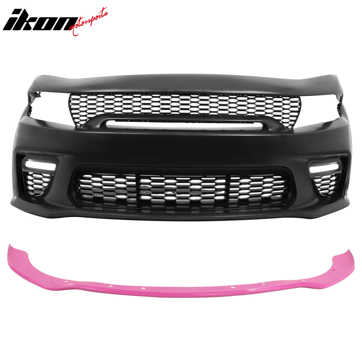 For 15-23 Charger Upper Lower Grilles Front Bumper Conversion W/ Pink Lip LED PP