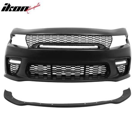 Fits 15-23 Charger Upper Lower Grilles Front Bumper Cover Matte Black Lip LED PP