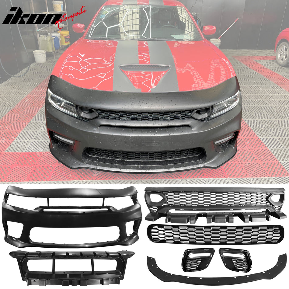 2015-2023 Dodge Charger Widebody LED Bumper Cover Matte Black Lip PP