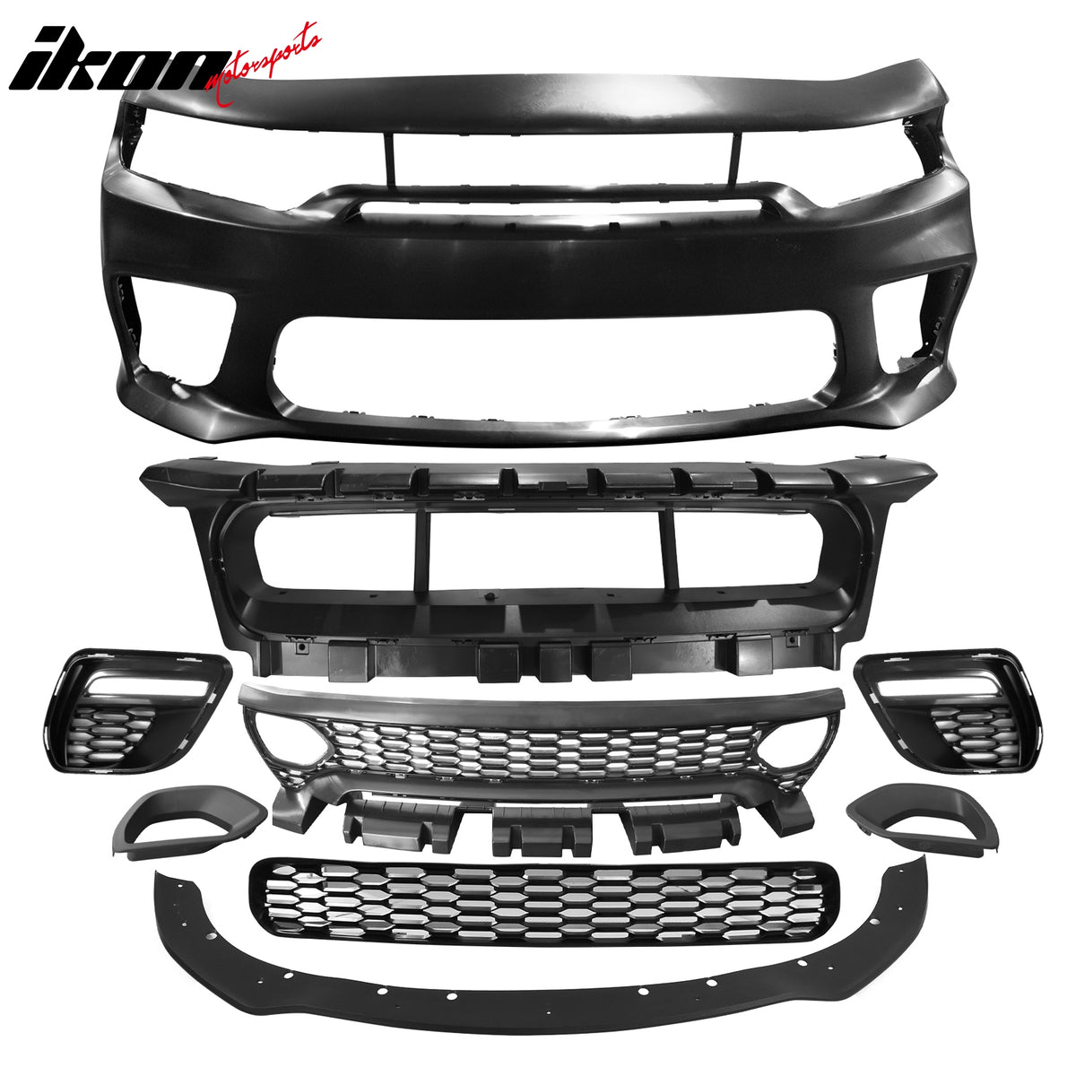 Fits 15-23 Charger SRT Upper Grilles Front Bumper Cover W/ Matte Black Lip LED