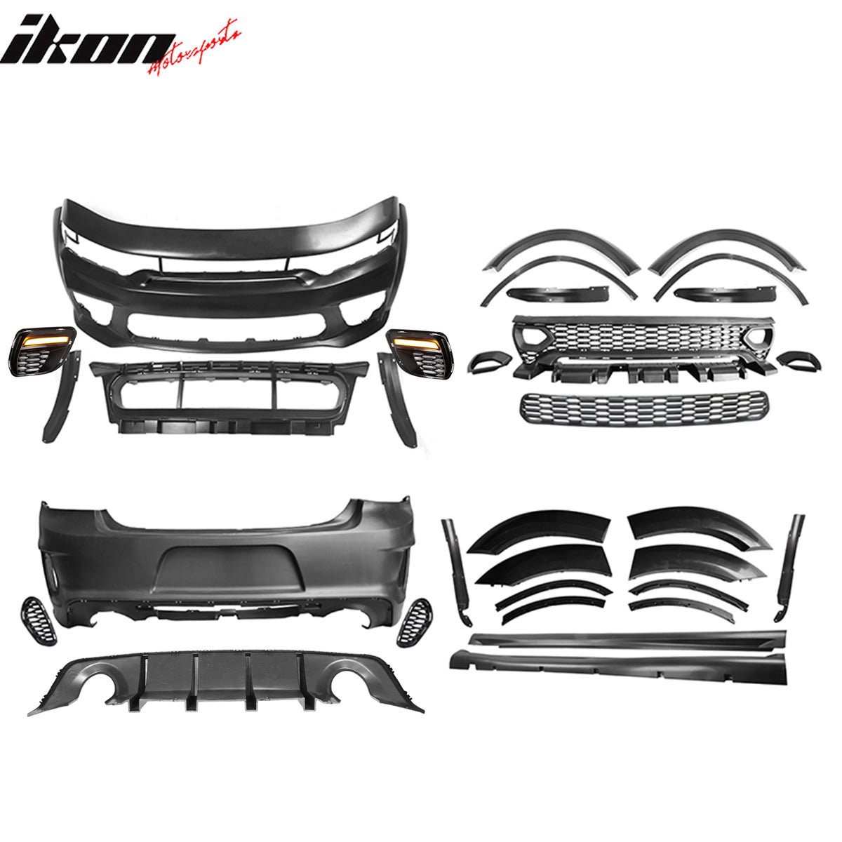 Fits 15-23 Charger Widebody Bumper SRT Grille Carbon Fiber Print Diffuser W/ LED