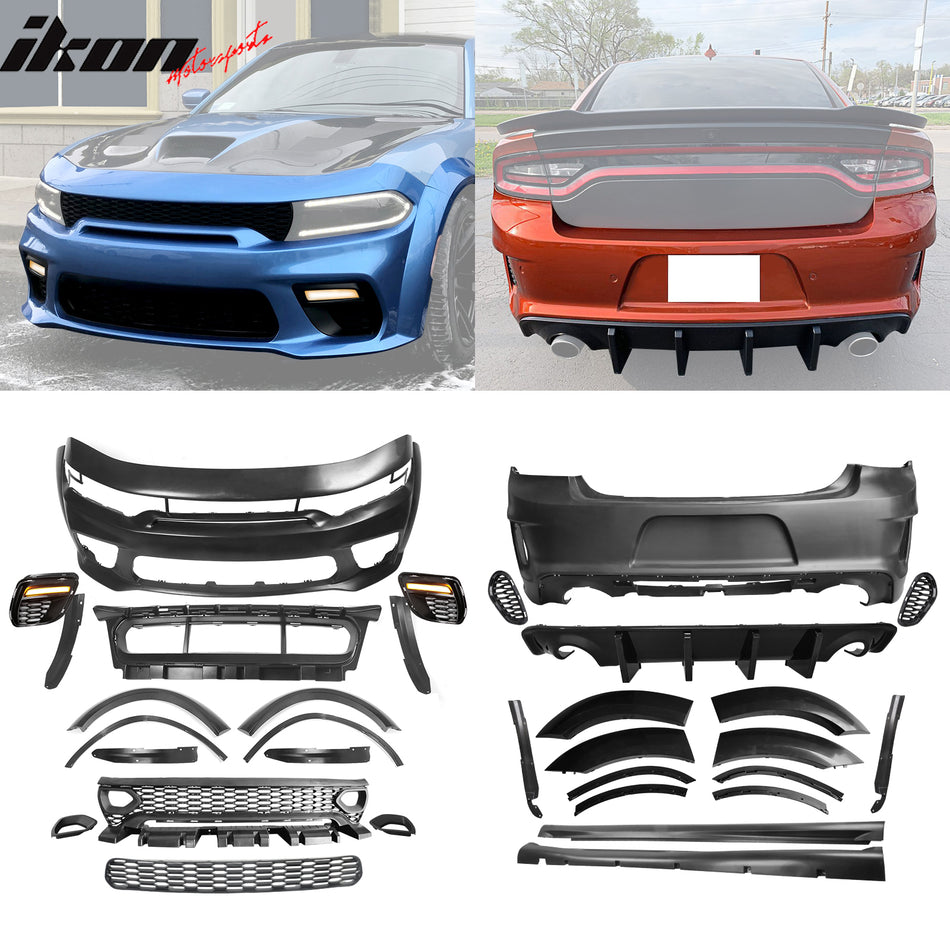 2015-2023 Charger IKON Gloss Black Front Rear Bumper Covers LED PP