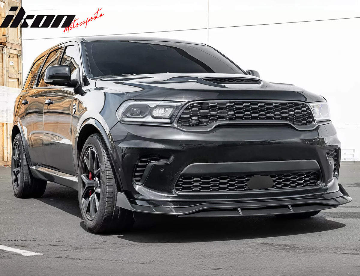 IKON MOTORSPORTS Front Bumper Cover with Lip, Compatible with 2021-2024 Dodge Durango, 2021+ Hellcat Style Unpainted PP Replacement Conversion with Upper Lower Grille, Fog Light Bezel and Lower Fascia